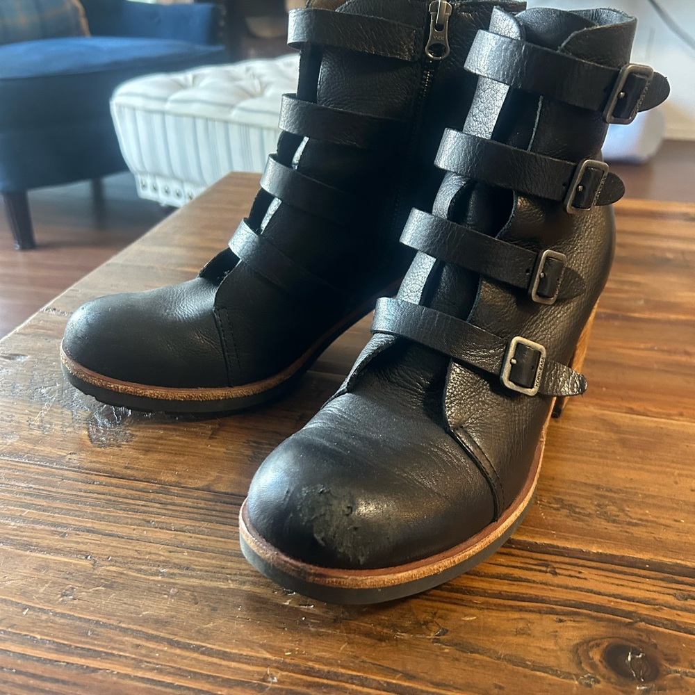 Kork-Ease Black Leather Moto Boots